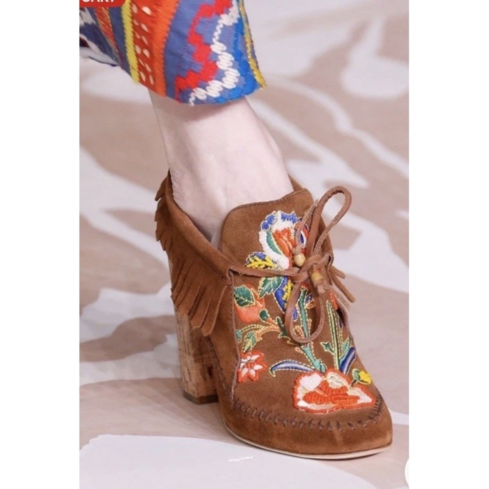 New Tory Burch Huntington Beaded Embroidered Fringe Booties Size 6.5 Festival